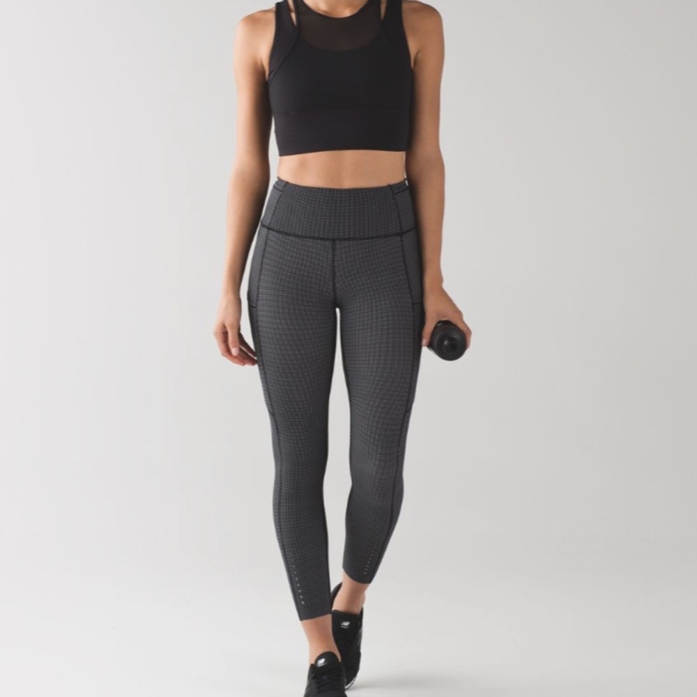 Lululemon Fast And Free 7/8 Tight - Teeny Check Print White Black - Size 6